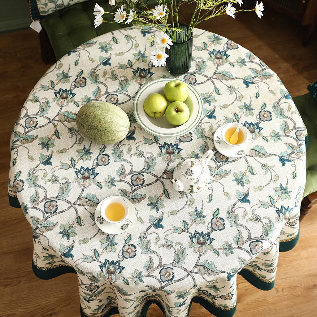 patdrea Vintage French Linen Tablecloth,Round,Diameter 55"-Noah