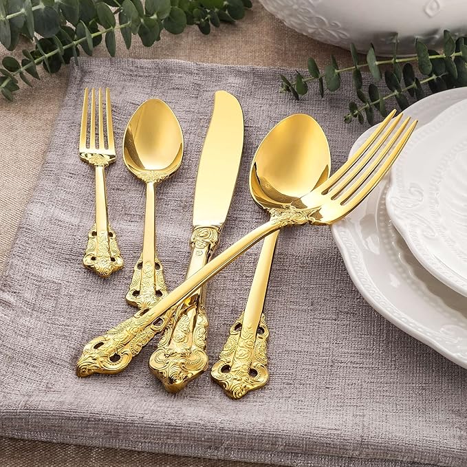 KEAWELL Luxury 20-Piece 18/10 Stainless Steel Flatware Set (Gold)