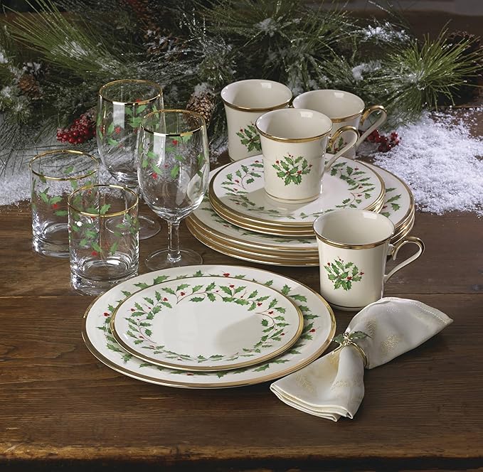 Lenox Holiday Porcelain Christmas Dinner Plate Set for 4