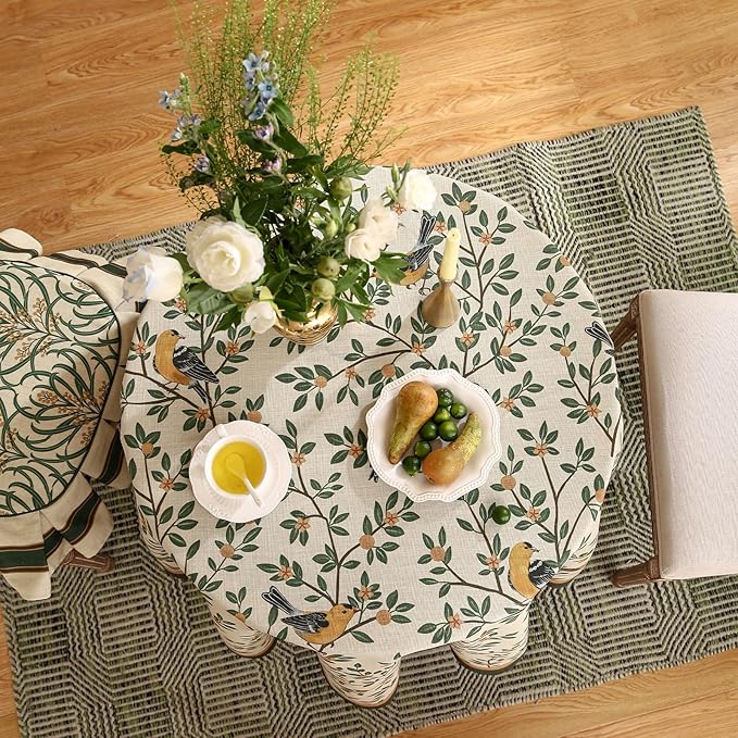 patdrea Designer French Linen Tablecloth,Round,Diameter 55"-Warbler A