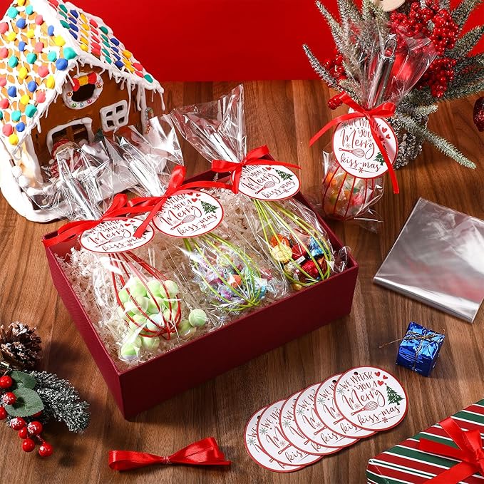 FoldTier 16 Sets 10 Inch Christmas Whisks Gifts DIY Fillable Christmas Tree Ornaments Xmas Colored Silicone Whisks for Cooking Heat Resistant Egg Beaters with Card Rope Bag for Candy Holder