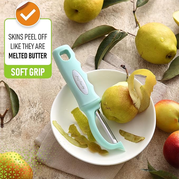 Spring Chef Swivel Vegetable Peeler for Kitchen w/Soft Grip Handle, Mint