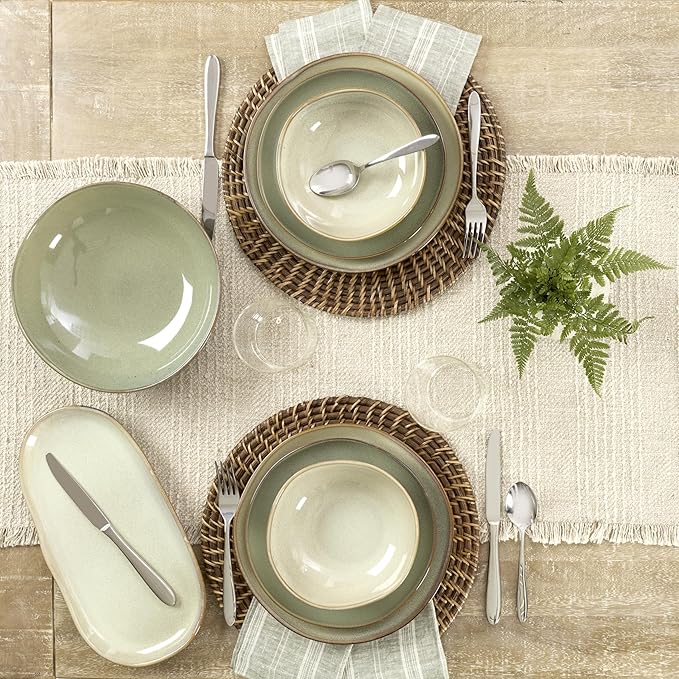 Oneida Organic Shades Sage Green Stoneware 2-Piece Serving Platter Set