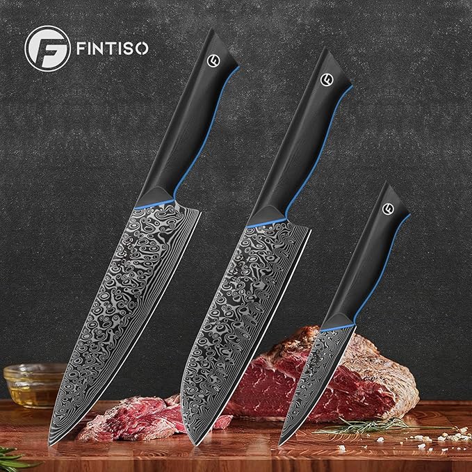 3 Piece Kitchen Knife Set, 67-Layer Damascus Steel, Ergonomic G10 Handle