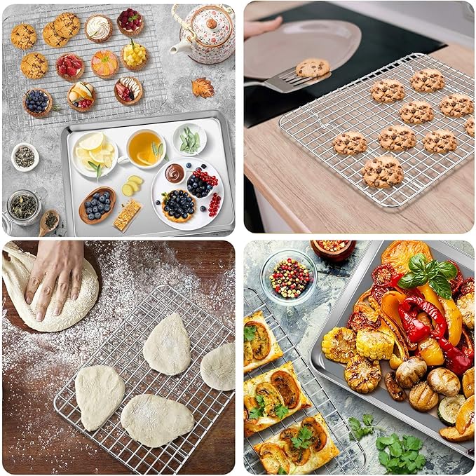 P&P CHEF 16 + 12.5 + 10.4 + 9 Inch Baking Sheet & Rack, Pan and Grid Rack