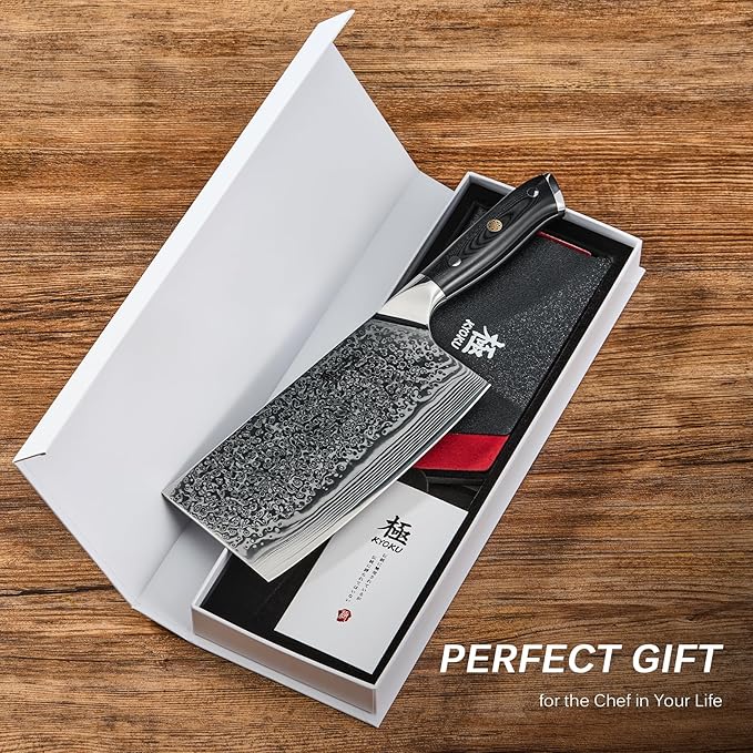 KYOKU Vegetable Cleaver Knife - 7" - Shogun Series - Japanese Style VG10 Steel Core Forged Damascus Blade - with Sheath & Case