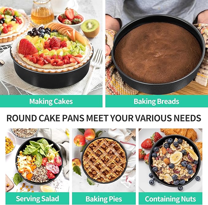 P&P CHEF 8 Inch Cake Pan Set of 3, Non-Stick Round Cake Pans