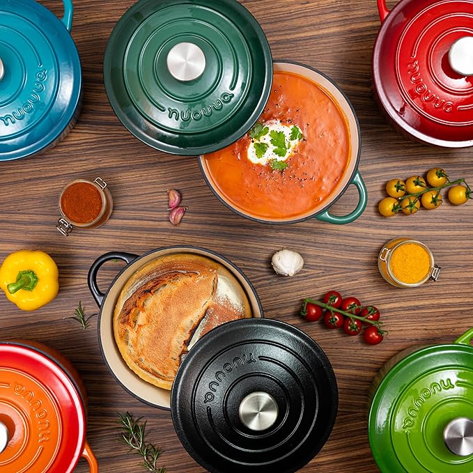 Cast Iron Dutch Oven with Lid – Non-Stick Ovenproof Enamelled Casserole Pot – Sturdy Dutch Oven Cookware – Dark Green, 7.3-Quart, 30cm – by Nuovva