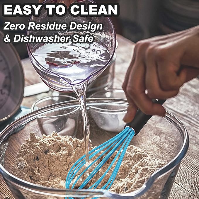 Anaeat Silicone Kitchen Whisk Set of 4, Perfect for Non-Stick Cookware, Milk and Egg Beater Blender for Whisking, Cooking, Baking, Beating - 11'' Flat Whisk and 9''+11''+12'' Balloon Whisks (Blue)