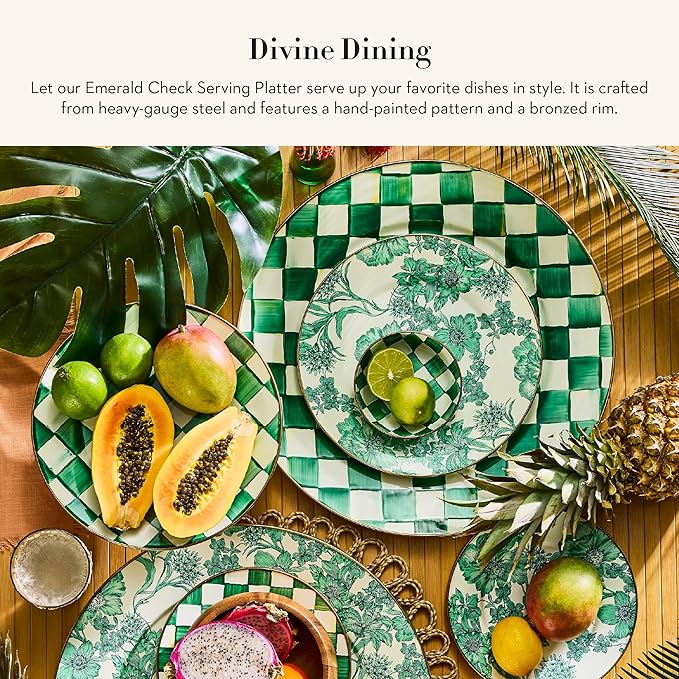 MACKENZIE-CHILDS Enamel Serving Platter, Green-and-White Emerald Check