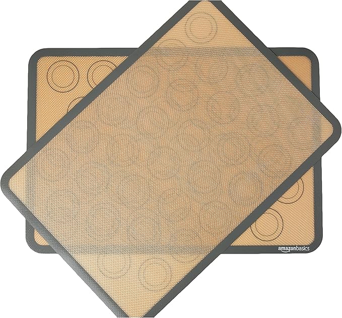 Amazon Basics Silicone Baking Mat for Macarons, Non-Stick, Food Safe, Reusable, Oven-Safe, 16.5" x 11.6", Beige/Gray, 2-Pack