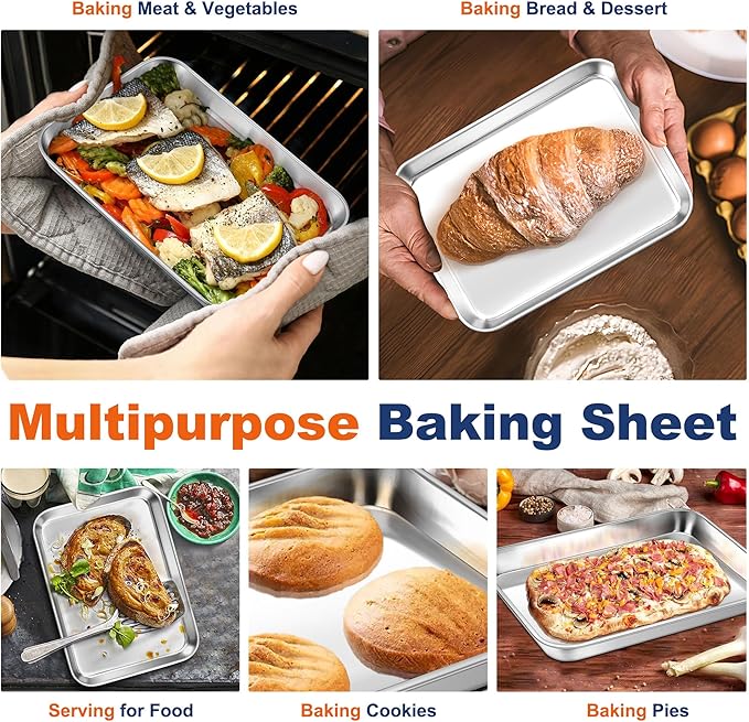 P&P CHEF Baking Sheet Pan, Stainless Steel Cookie Sheet, 9 Inch & 2 Pcs