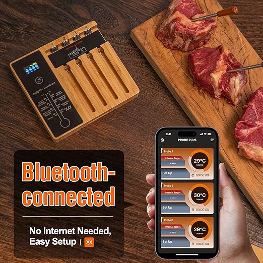 lfcforldx 4-Probe Premium Wireless Meat Thermometer: Perfect for BBQ, Oven, Grill. iOS & Android Apps, Apple Watch & Alexa Ready. Dishwasher Safe.