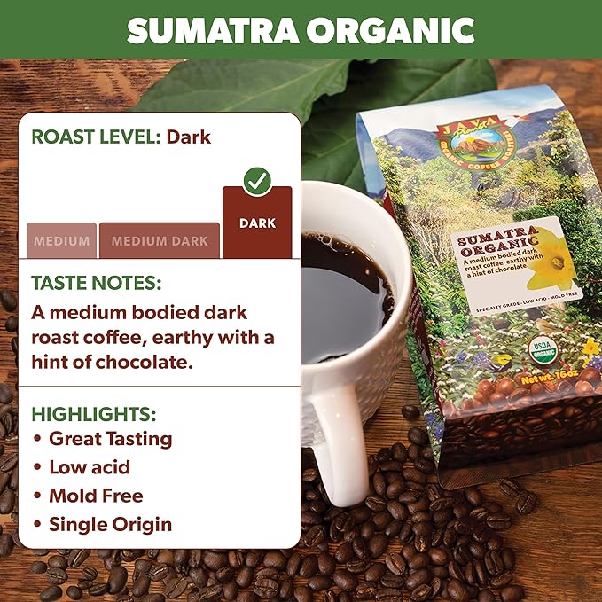 Java Planet Low Acid Organic, Mold Free Coffee, Sumatran, Dark Roast, 5 lb