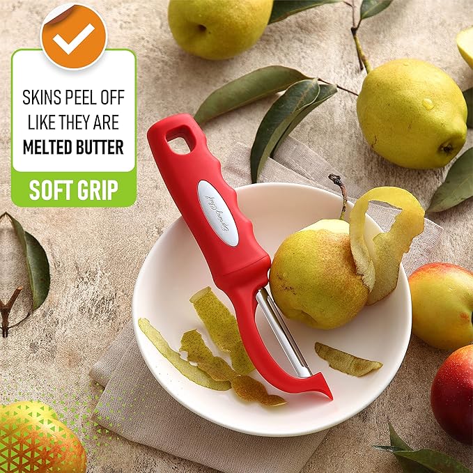 Spring Chef Swivel Vegetable Peeler with Ergonomic Handle, Set of 2, Red