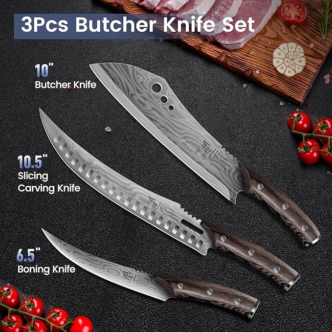 SYOKAMI Butcher Knife Set, Cleaver, Breaking & Boning Knife for Meat & BBQ