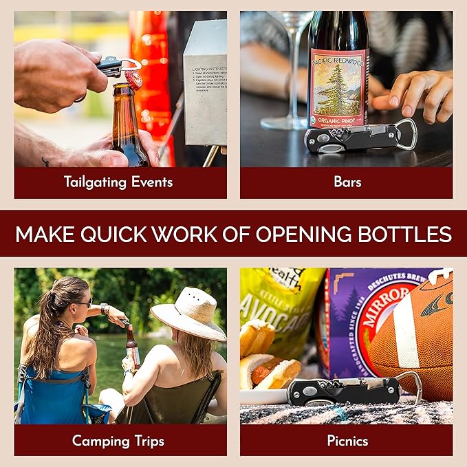 Bar Star Bartender's All-in-One Bar Tool Set: Corkscrew, Zester, Citrus Knife and Bottle Opener Kit with Magnet for Picnics, Tailgating, BBQs, Camping, Travel, Beach Parties and Bartending, Black