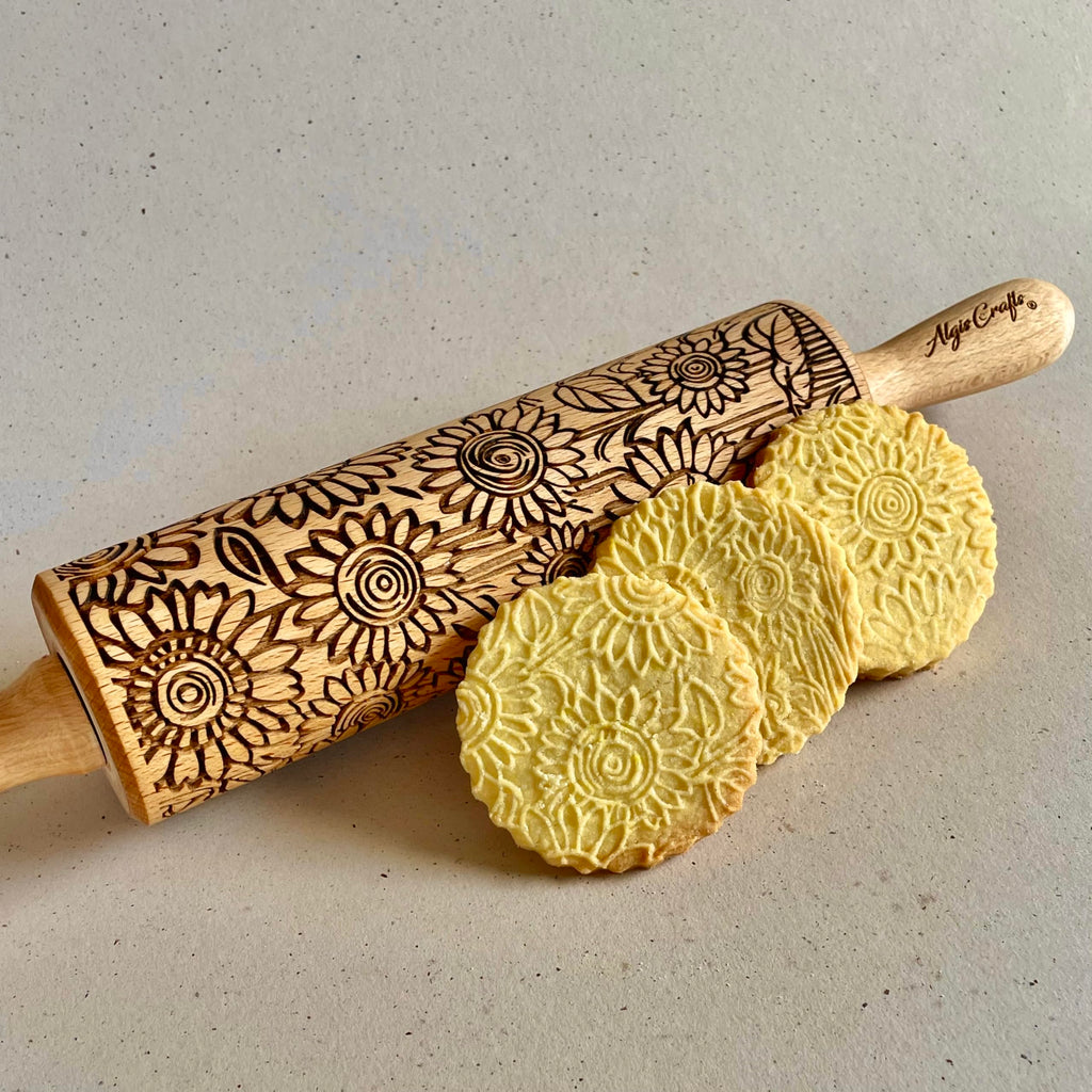 SUNFLOWER FIELD Embossed Rolling Pin for Ceramic. Clay Roller and Ceramic Stamp for Embossing Pottery. Baking Gifts for Women by Algis Crafts for Embossed Cookies