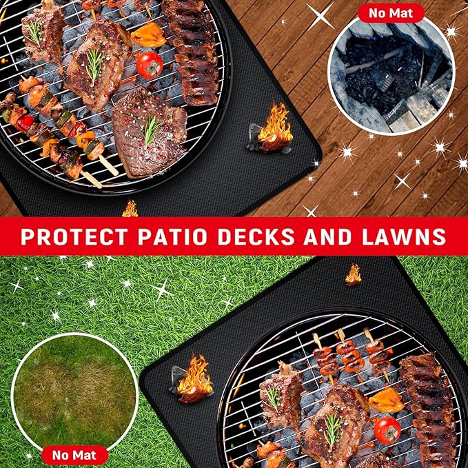 rumlick 60 x 40 inch Under Grill Mats for Outdoor Grill, Double-Sided Fireproof, Oil and Waterproof Protective Mat for Grass and Deck, Outerdoor BBQ Fire Pit Fireplace Mat