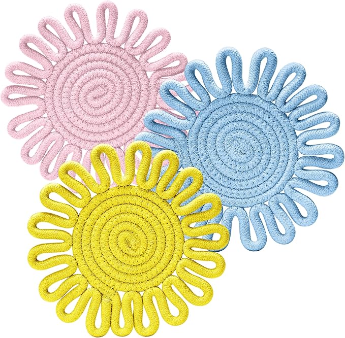 7.5 Inch Trivets for Hot Dishes, Trivet for Pots and Pans, Thick Heat Resistant Hot Pads, Potholders for Kitchen, Colorful Boho Trivets, Table Decorations, Kitchen Essentials for New Home (Blue)