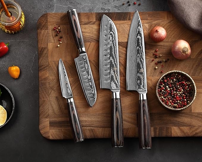 Wakoli EDIB Essentials 4-Piece Chef Knife Set, VG10 Core, Pakkawood Handles