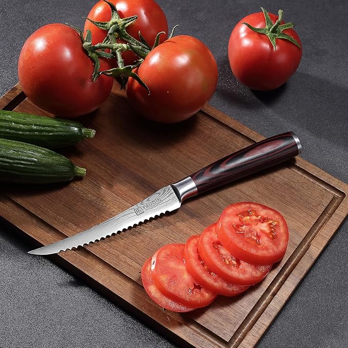 PAUDIN Tomato Knife, 5 inch Serrated Tomato Knife with Sheath