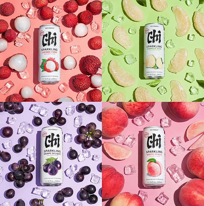 CHI FOREST 4 Flavors Pack Sparkling Water, Lychee, Peach, Grape, Pomelo