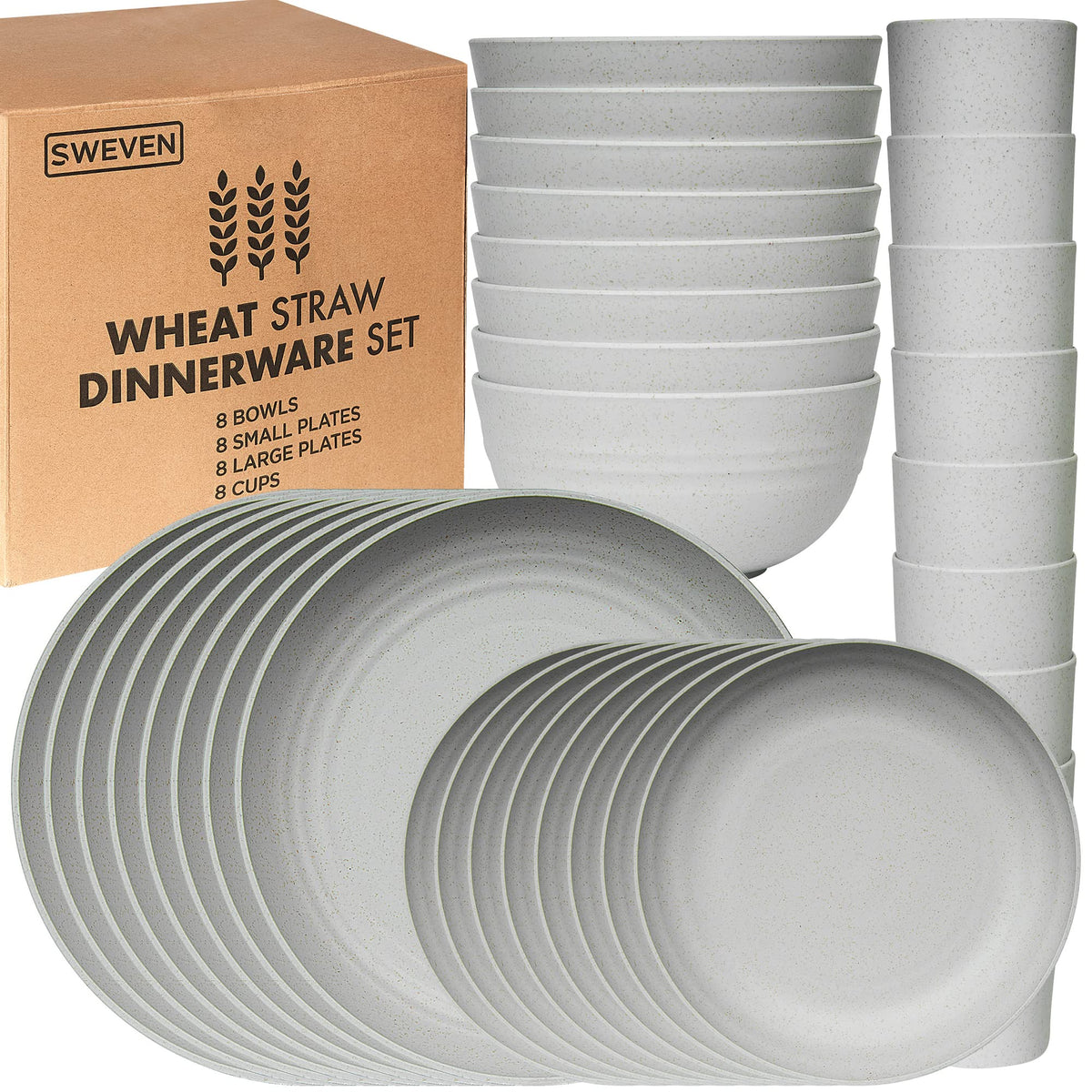 Wheat Straw Dinnerware Sets | Unbreakable Dinnerware Sets | Dishwasher Microwave Safe Dinnerware | Eco Friendly Non Breakable Dinnerware Sets | RV Outdoor Camping (Black, Service for 4 (16 pcs))