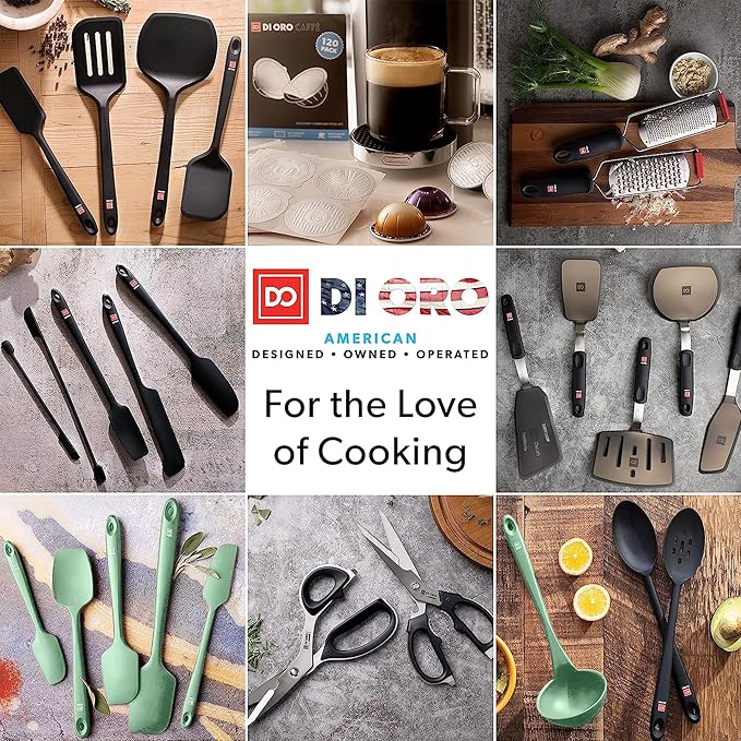 DI ORO Silicone Cooking Spoons - Solid & Slotted Set, 2-Pc Sage