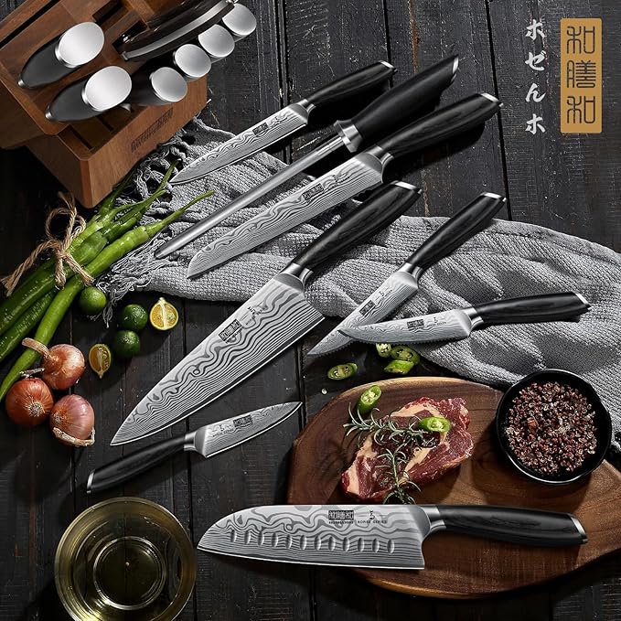 HOSHANHO 16-Piece Knife Set with Block, Ultra Sharp Kitchen Knife Block Set
