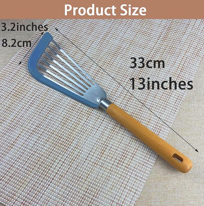 KLAQQED Fish Spatula Set for Nonstick Cookware Flexible Metal Fish Spatula Stainless Steel Small Fish Slotted Spatula Turner with Wood Handle