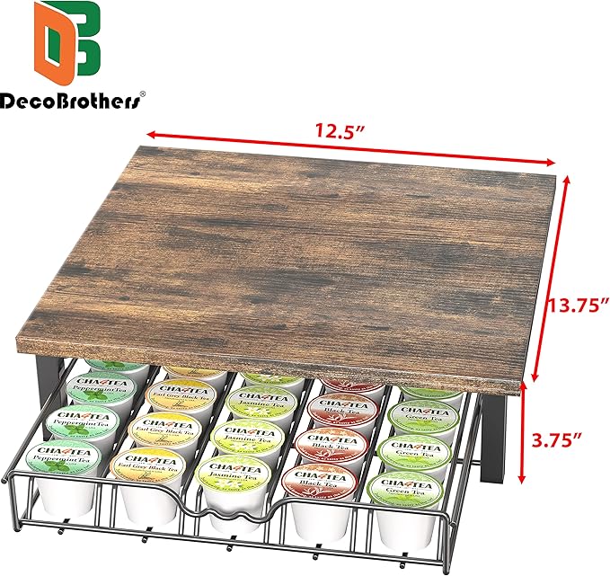 Deco Brothers K-Cup Holder Drawer for 30 Coffee Pods Storage, Rustic Brown