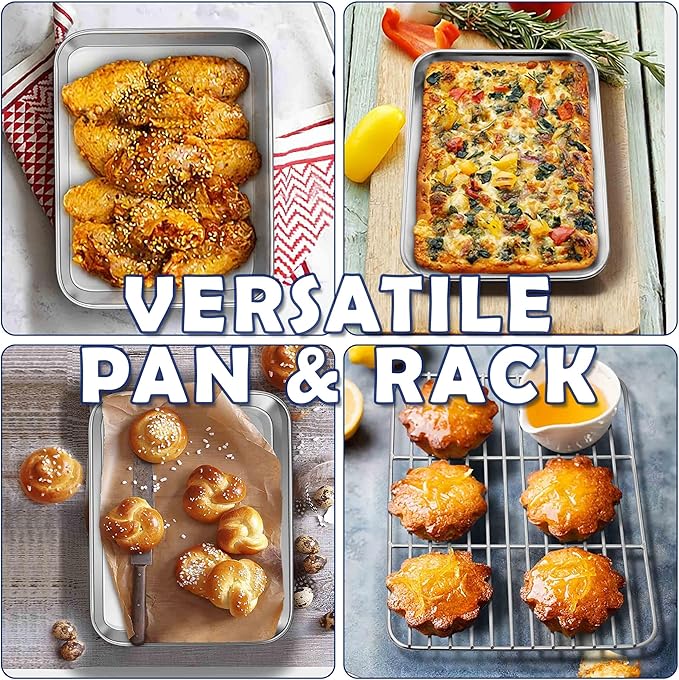 10.4” Baking Sheet Pan with Rack, Joyfair Stainless Steel Toaster Oven Tray