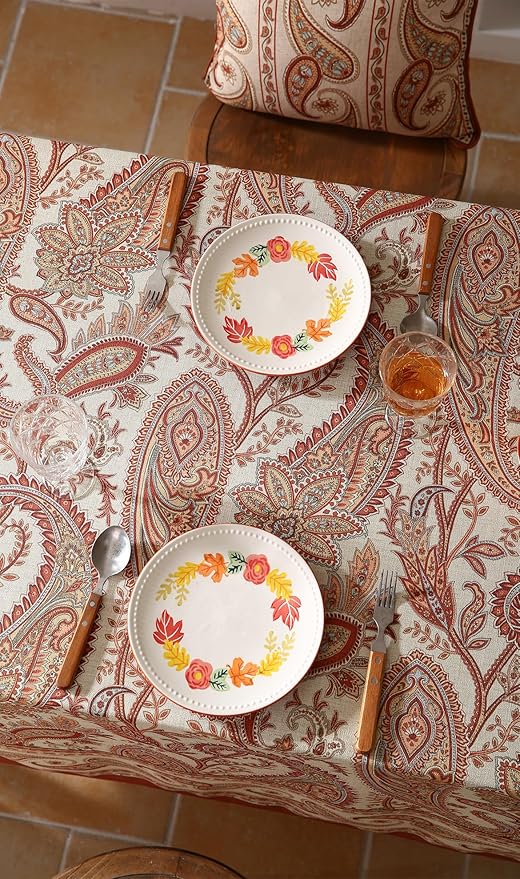 ISAENNE Designer Vintage Linen Rectangular Tablecloth,71"x55"-Chauffrey D