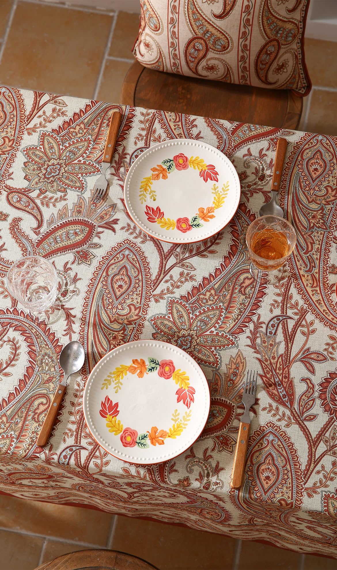 ISAENNE Designer Vintage Linen Rectangular Tablecloth,71"x55"-Chauffrey D