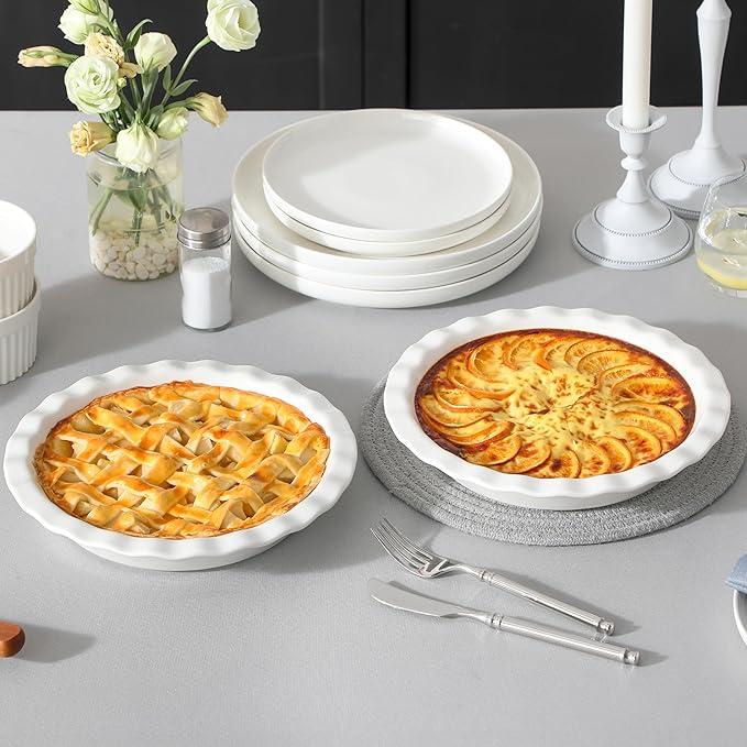 MALACASA 40 Oz Ceramic Pie Pan 9 Inch, Fluted Pie Dish for Quiche