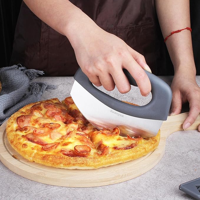 Suanyok Pizza Cutter Stainless Steel Rocker Blade with Cover(Gray)