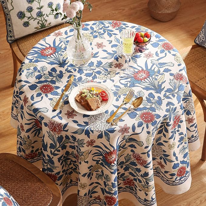 patdrea Vintage French Linen Tablecloth,Round,Diameter 67"-Ivar A