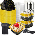NPLUX Square Foil Cups with Lids, 50 Pack Black Gold 5oz for Bakery Gifts