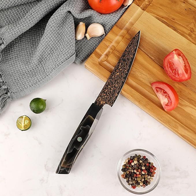 Seido Kurogane 5 Inch Petty Knife, VG10 Damascus Utility Knife