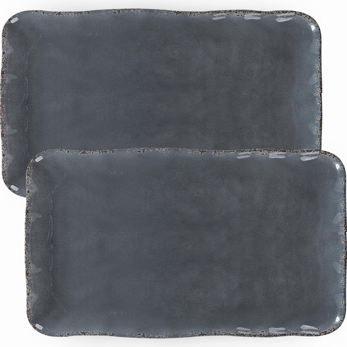 ZAROCRUS Vintage Melamine Serving Platters, Set of 2, 17'' x 10'' 100% Melamine And BPA Free Farmhouse Large Serving Trays. Warm Gray