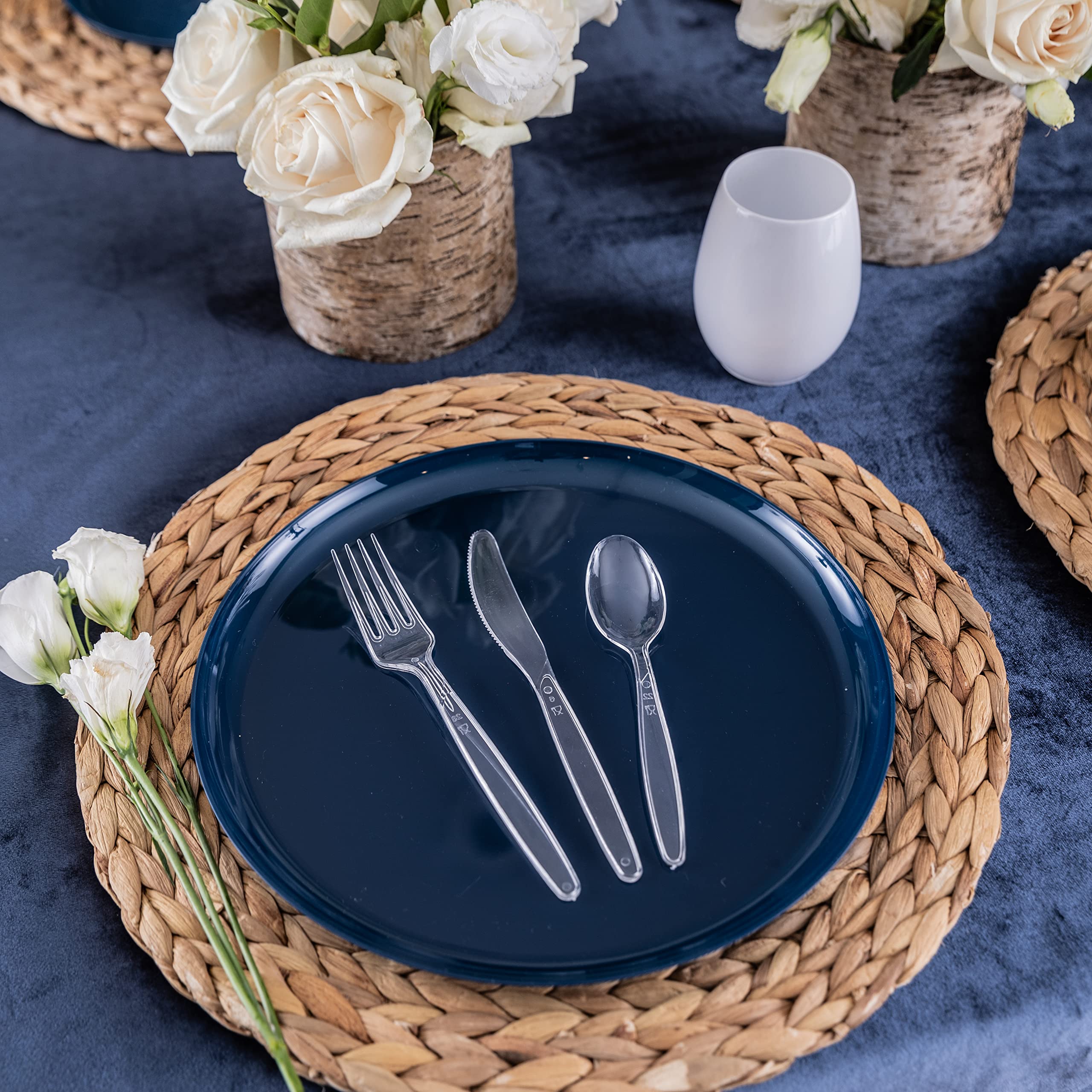 PARTY BARGAINS Disposable Cutlery Set 1440-Piece – Sapphire Settings Clear Plastic Forks Spoons Knives – Heavy-Duty Utensils for Parties Catering Weddings & Events – BPA Free
