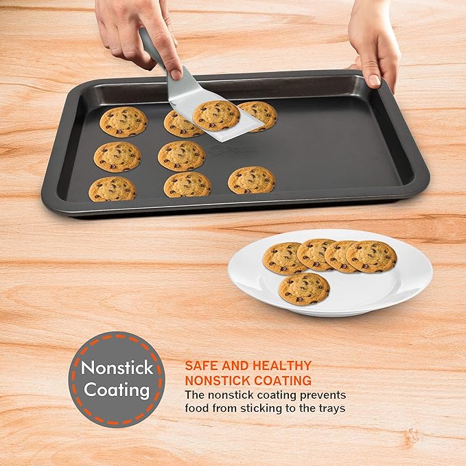 PERLLI Non-Stick 10-Piece Bakeware Set – Carbon Steel with Even Heat Distribution, Oven Safe to 446°F, BPA-Free, Dishwasher Safe, Stackable Baking Tools for Easy Storage and Everyday Cooking - Gray