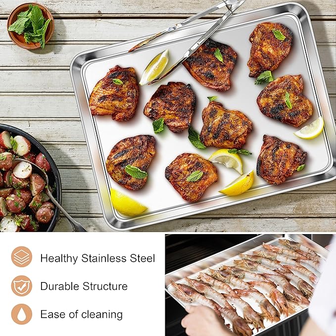 E-far Stainless Steel Baking Sheet, 16” x12” x 1” Cookie Sheet Pan