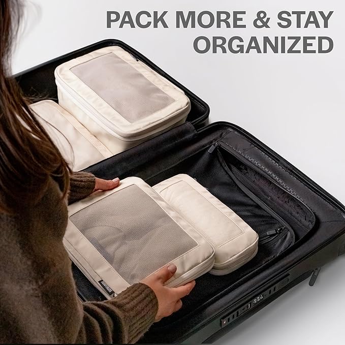 Aerotrunk Compression Packing Cubes for Travel, 6-Pack, Beige