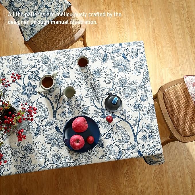 ISAENNE Designer Vintage Linen Rectangular Tablecloth,94"x63"-Ruyi B