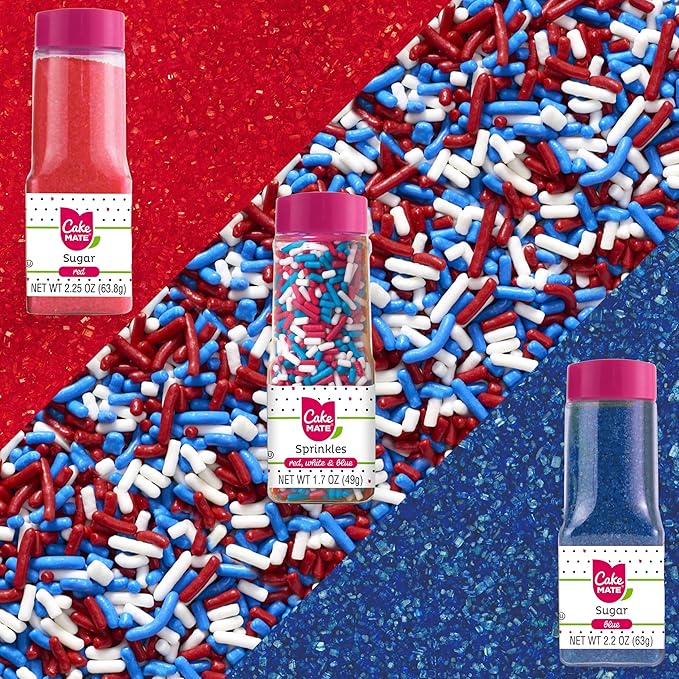 Cake Mate 4th of July Dot Cake Decorating Kit – Red & Blue Decorating Sugar, Red, White & Blue Sprinkles & Cookie Icing for Patriotic Cakes, Cupcakes, Cookies & Desserts