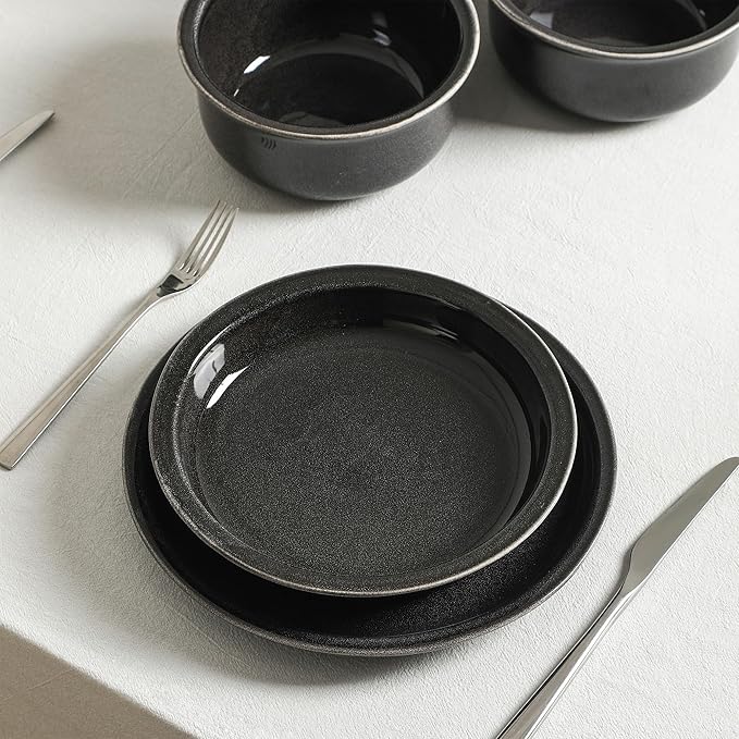 Stone Lain Slate 24-Piece Dinnerware Set Stoneware, Plates and Bowls Set, Dishwasher and Microwave Safe, Dish Set for 8, Black