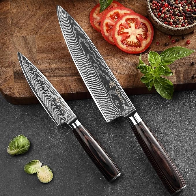 Wakoli EDIB Essentials 2-Piece Damascus Chef Knife Set, VG10 Core, Gift Box