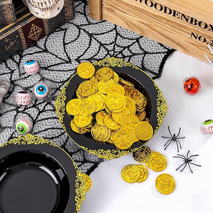 Joyido 100PCS Black Plastic Bowls - 12 oz Black Gold Disposable Salad Bowls - Heavy Duty Soup Serving Bowl - Fancy Plastic Candy Bowl for Weddings, Parties, Dinners, Catering, Picnics
